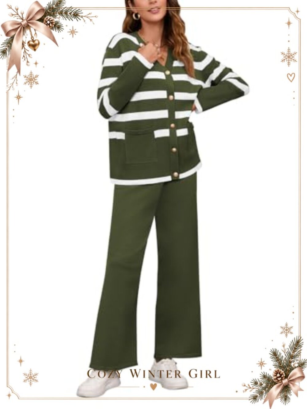 2 Piece Sweatsuit Set Stripe Long Sleeve Button Sweatshirt Wide Leg Pants
